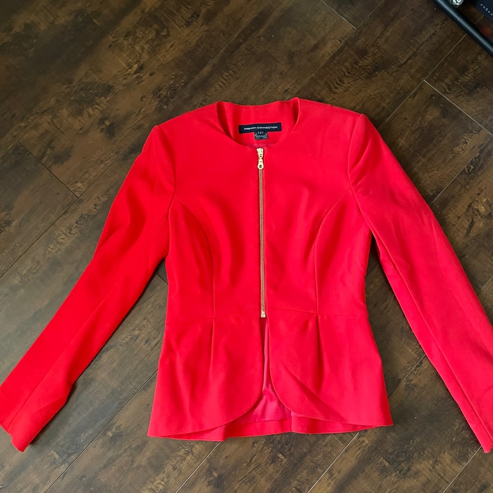 Orange red peplum blazer jacket from French Connection